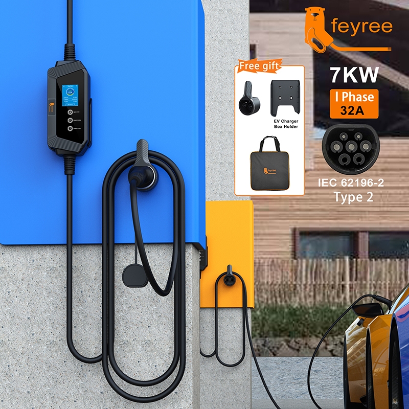 Feyree สายชาร์จ EV Type2 32A 7KW แบบพกพา ชาร์จเร็ว สําหรับรถยนต์ไฟฟ้า