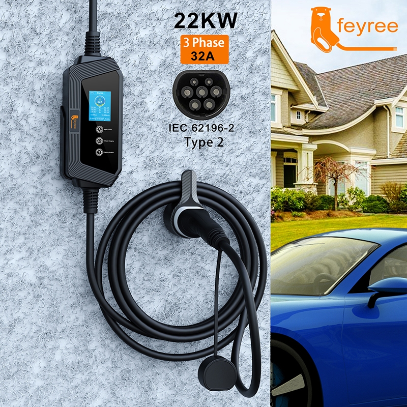 Feyree 22KW 32A 3Phase Type2 ที่ชาร์จ EV Wi-Fi ควบคุมผ่านแอป EVSE กล่องชาร์จ สําหรับที่ชาร์จไฟฟ้าในร