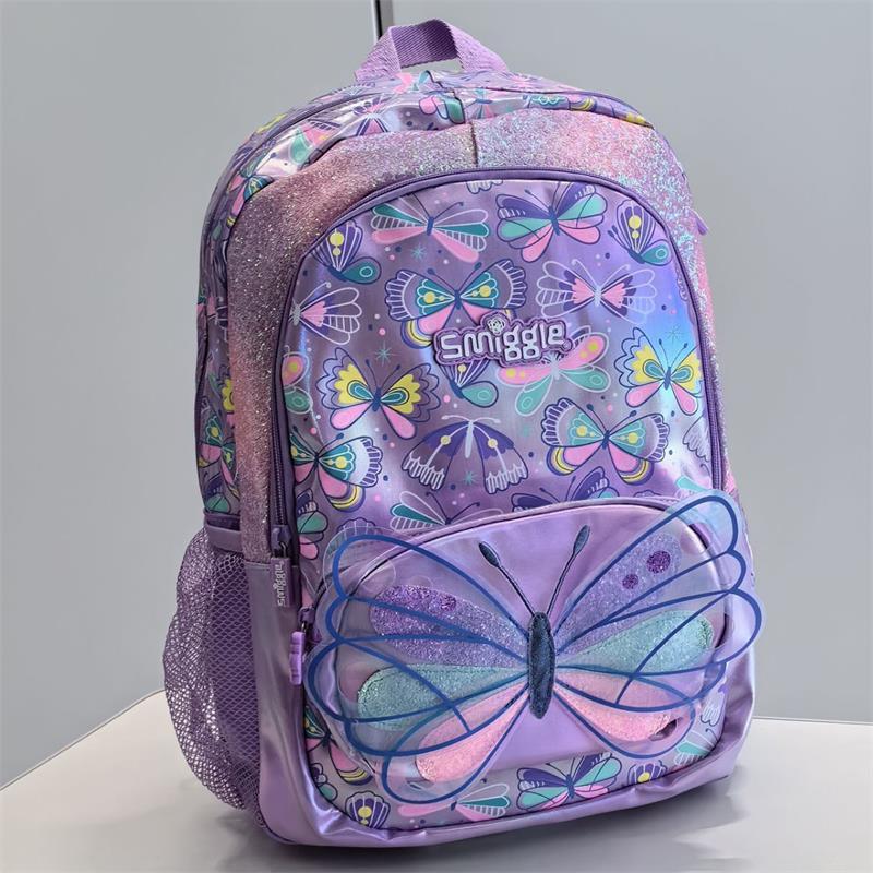 Smiggle Flutter Classic backpack Virtual Classic backpack กระเป ๋ านักเรียน 6-12 กระเป ๋ าเป ้ สะพายหลังสีม ่ วง