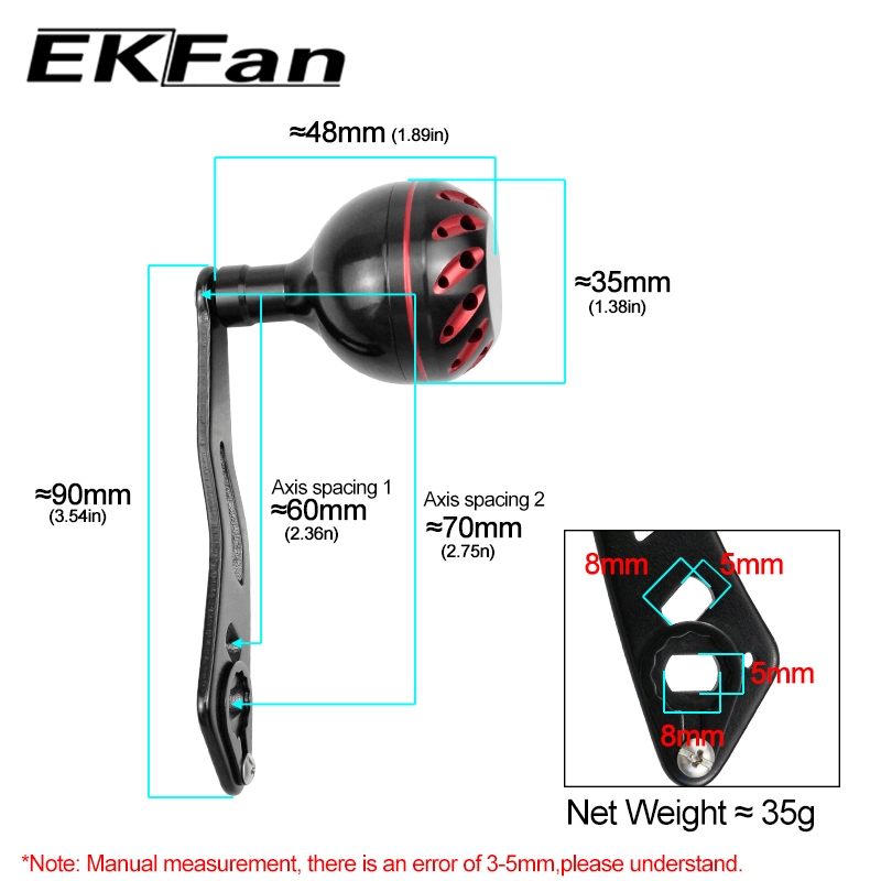 EKfan 90 มม.อลูมิเนียม double Hole ลูกบิดเดี่ยว Baitcasting/Trolling ตกปลา Reel สําหรับ daiwa shimano abu 8*5/7*4 มม.Hole Lure Reel Handle DIY อุปกรณ์เสริม ราคา ถูกที่สุด ดีลบีเคเค แกลเลอรีภาพที่ 5