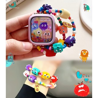 เคสฟรี! สายนาฬิกาข้อมือ ยืดหยุ่น ลายมอนสเตอร์น้อย แฮนด์เมด หลากสี สําหรับ Watch Series11,10, 9 8 7 6 5 4 3 2 1 SE SE2 ขนาด 38 40 มม. 41 มม. 42 44 มม. 45 มม. 49 มม. เคส i watch case and สาย i watch Strap
