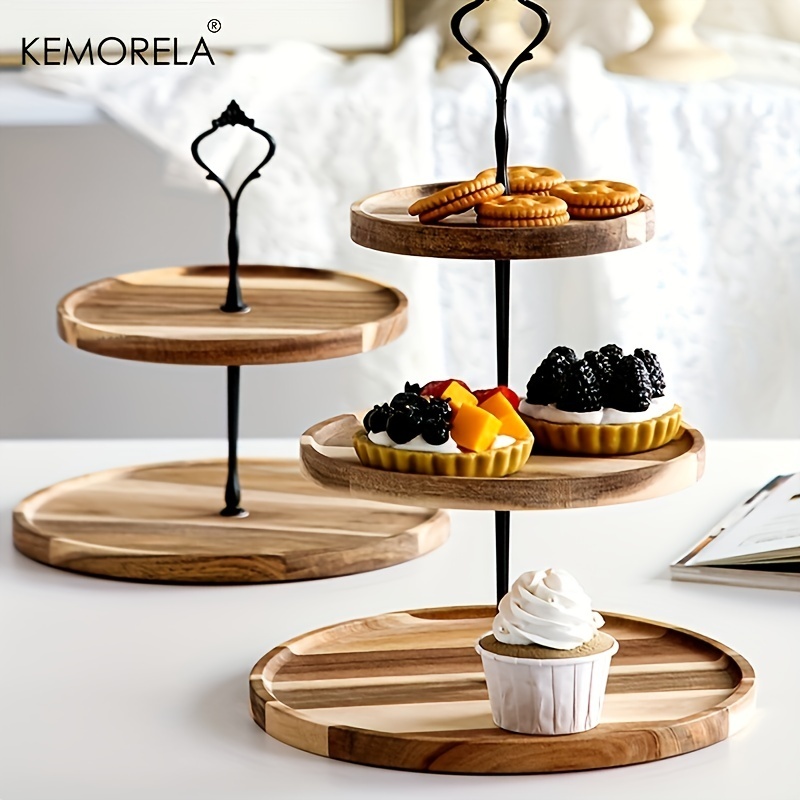 KEMORELA  Acacia ถาดไม้ 2 ชั้น 3 ชั้น สําหรับใส่ชา คุกกี้ เค้ก ผลไม้ ขนมหวาน