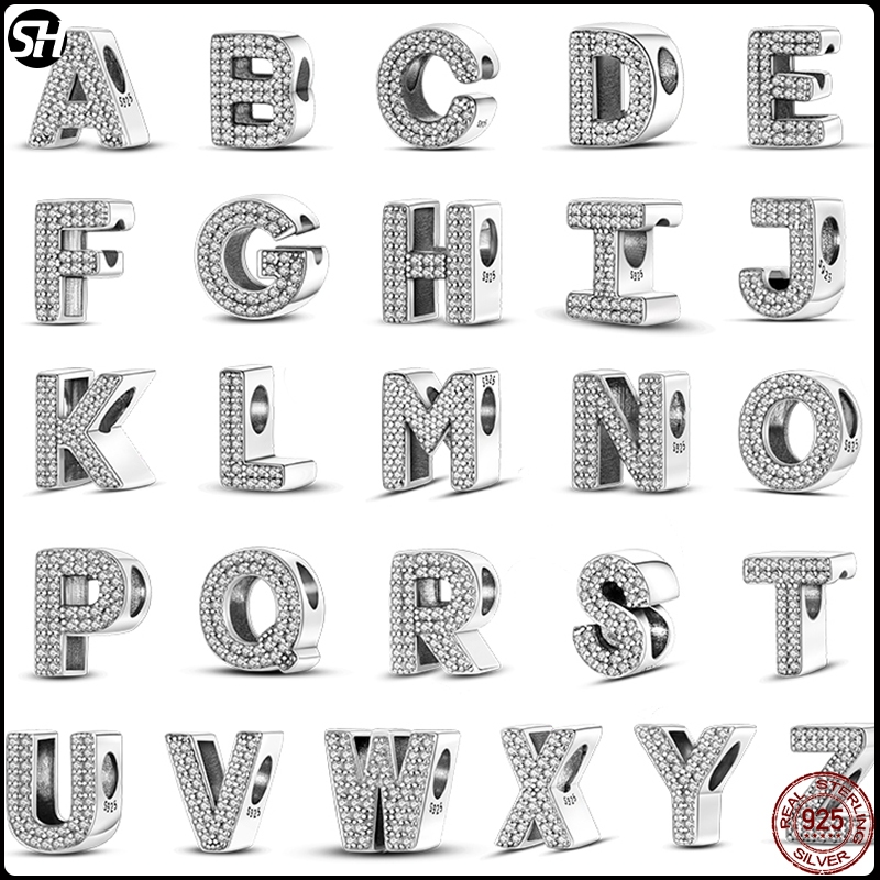 A-Z สร้อยข้อมือเงินสเตอร์ลิง 925 จี้ตัวอักษรภาษาอังกฤษ เครื่องประดับ