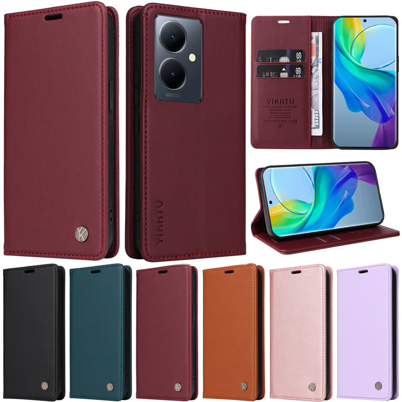 เคสโทรศัพท์มือถือหนัง PU นิ่ม ผิวด้าน ฝาพับ พร้อมช่องใส่บัตร หรูหรา สําหรับ Vivo Y78 5G Y36 5G Y27 4G Y02S Y16 4G Y22 Y22S Y35 Y17 Y15 Y33S Y21 Y21S Y20 Y20S Y12S V29 Lite