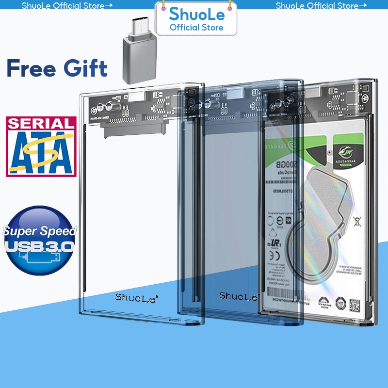 ShuoLe HDD Case SSD Enclosure 2.5inch ฮาร์ดไดรฟ์ USB 3.0 แบบใส รองรับโปรโตคอล UASP สําหรับ 7-9.5 มม. ขนาด 2.5 นิ้ว