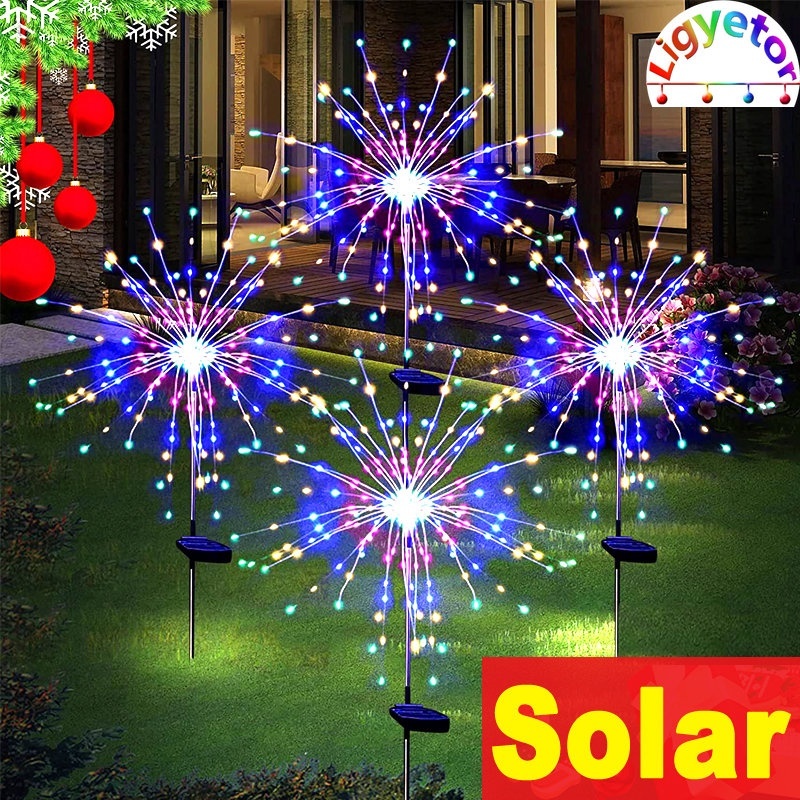 กันน้ํากลางแจ้งพลังงานแสงอาทิตย์ดอกไม้ไฟลวดทองแดง String Starburst Light DIY ดอกไม้ต้นไม้สําหรับทางเดินลานสนามหญ้า Backyard Pathway Party สวนไฟตกแต่ง