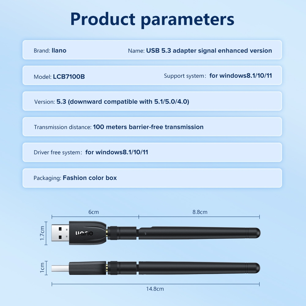 Llano อะแดปเตอร์รับส่งสัญญาณบลูทูธไร้สาย USB 5.3 100 ม. สําหรับเมาส์ คีย์บอร์ด หูฟัง รองรับ Win11 10 8 7