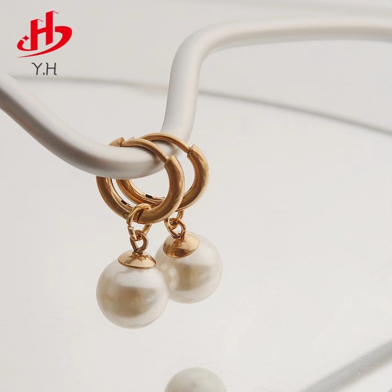 Y.H 316L ไข่มุก 18K สีทอง ต่างหูสแตนเลส