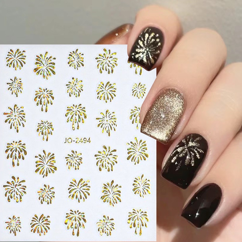 Fireworks สติกเกอร์เลเซอร์ สีทอง สีเงิน หลากสี สําหรับตกแต่งเล็บเจล