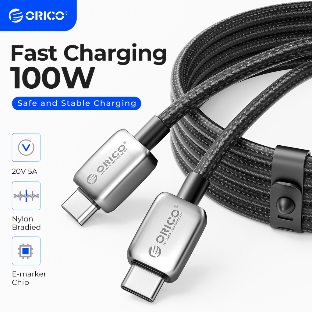 Orico Fast สายชาร์จ PD100W 20V 5A ไนลอน Brawed USB C ถึง USB C E-marker สําหรับ Samsung Mac (GQA)