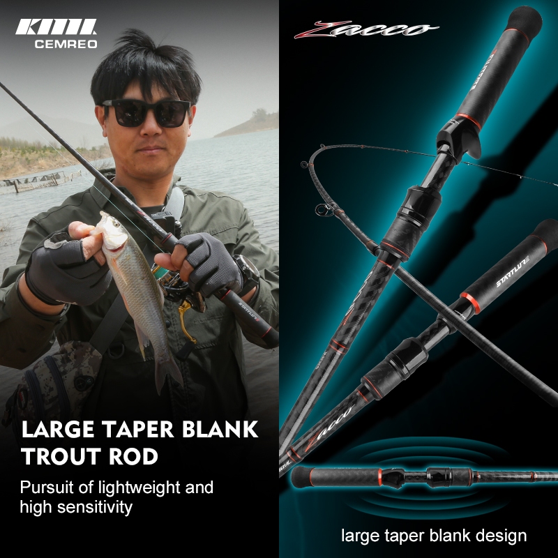 CEMREO คันเบ็ดปลาเทราท์ Spinning Casting Fishing Rod Solid Tip น้ําหนักเบาคาร์บอนไฟเบอร์ Rod Fishing