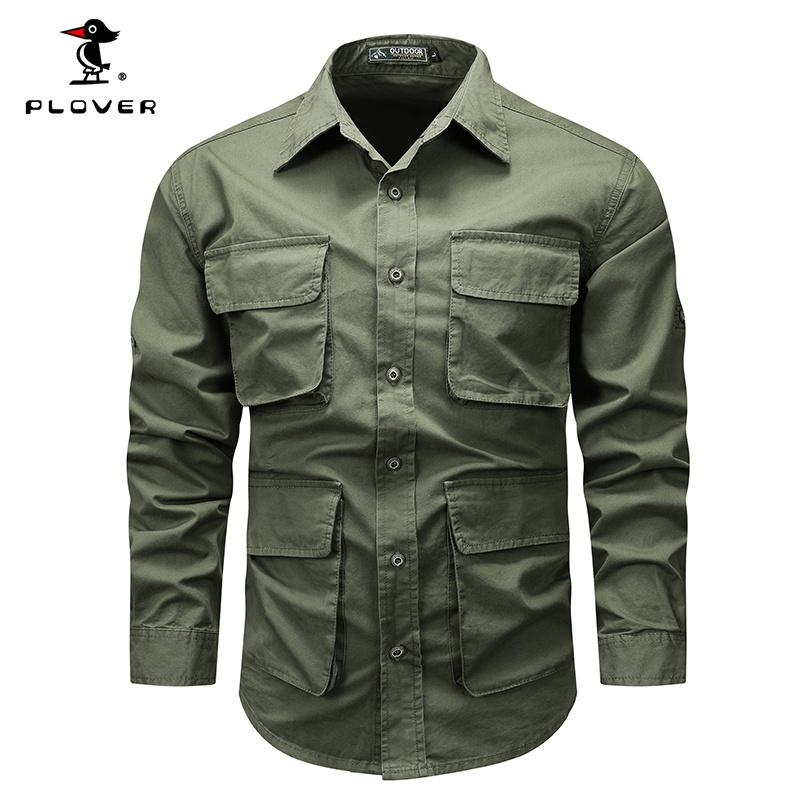 เสื้อเชิ้ตแขนยาว ขนาดใหญ่ สไตล์ทหาร สําหรับผู้ชาย ไซซ์ M - 5XL