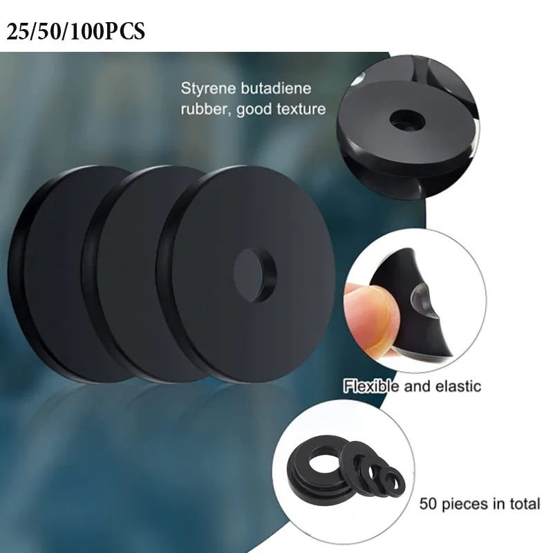 25/50/100pcs M3 M4 M5 M6 M8 M10 M12 Black Insulation Sealing Ring Rubber Flat Washer Gasket For Screw Bolt