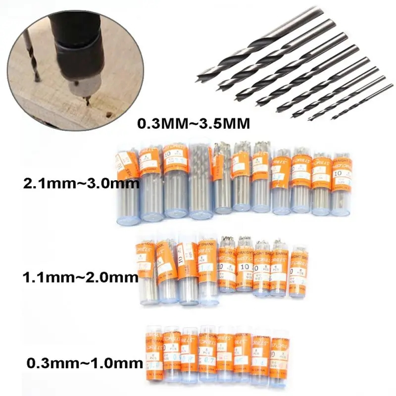 10pcs/box Hand HSS Straight Shank Twist Drill  For Metal High Speed Steel 0.3-3.5mm PCB Mini Wood Drilling Jewelry Tools Bit