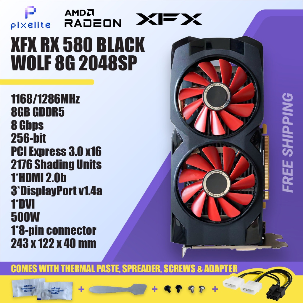 การ์ดจอ XFX RX 580 RX580 2048sp 8G 8GB D5 DUAL FAN AMD GPU