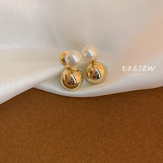 DREJEW ต่างหู ชุบทอง 18K ประดับมุก ทรงกลม หรูหรา ใช้แล้วไม่แพ้