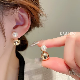 DREJEW ต่างหู ชุบทอง 18K ประดับมุก ทรงกลม หรูหรา ใช้แล้วไม่แพ้