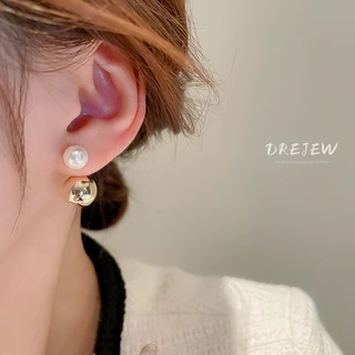 DREJEW ต่างหู ชุบทอง 18K ประดับมุก ทรงกลม หรูหรา ใช้แล้วไม่แพ้
