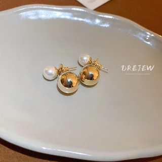 DREJEW ต่างหู ชุบทอง 18K ประดับมุก ทรงกลม หรูหรา ใช้แล้วไม่แพ้