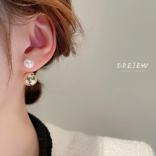 DREJEW ต่างหู ชุบทอง 18K ประดับมุก ทรงกลม หรูหรา ใช้แล้วไม่แพ้