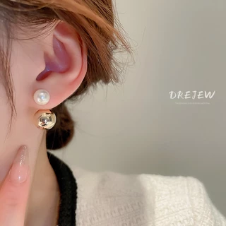 DREJEW ต่างหู ชุบทอง 18K ประดับมุก ทรงกลม หรูหรา ใช้แล้วไม่แพ้
