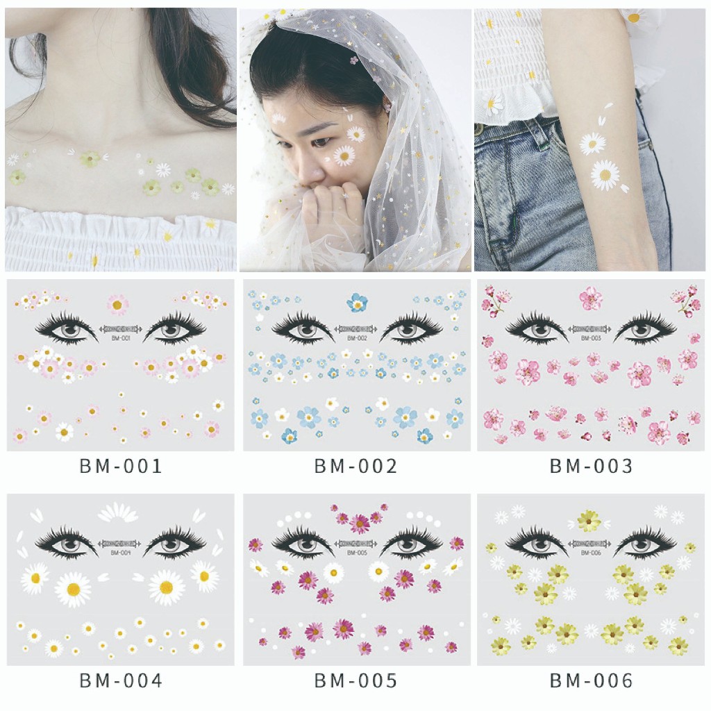 สติกเกอร์รอยสักชั่วคราว ลายดอกเดซี่ หรูหรา เซ็กซี่ สําหรับแต่งหน้า คิ้ว ใบหน้า
