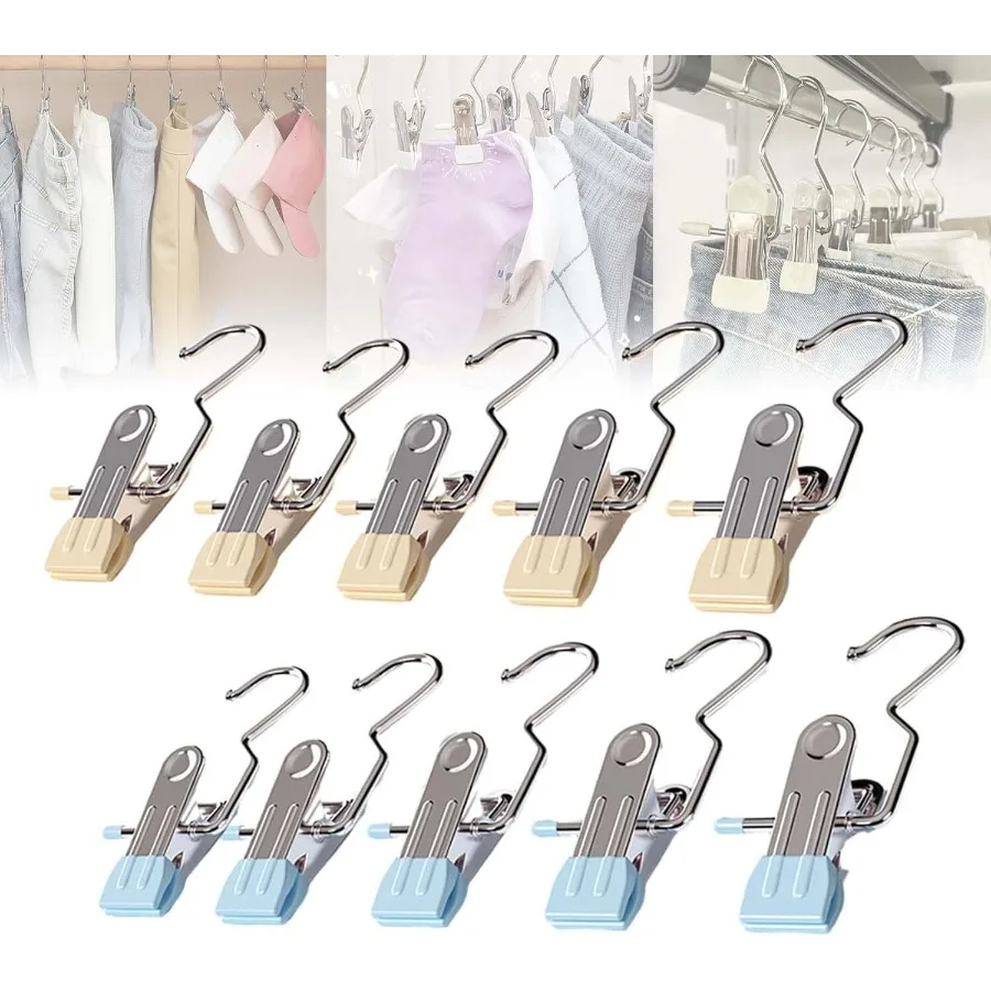 10 ชิ้น คลิปป้องกันสนิม ประหยัดพื้นที่ ไม้แขวนเสื้อ ที่หนีบหมวก กางเกง ที่แขวน เดินทาง ตะขอ เสื้อผ้า คลิป