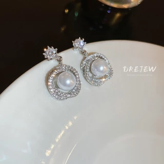 DREJEW ต่างหูเข็มเงิน 925 ประดับมุก เพทาย หรูหรา สําหรับผู้หญิง