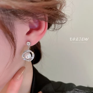 DREJEW ต่างหูเข็มเงิน 925 ประดับมุก เพทาย หรูหรา สําหรับผู้หญิง