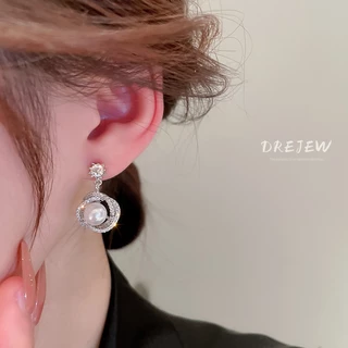 DREJEW ต่างหูเข็มเงิน 925 ประดับมุก เพทาย หรูหรา สําหรับผู้หญิง