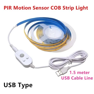 แถบไฟ LED COB USB 5V พร้อมสวิตช์เซนเซอร์ตรวจจับการเคลื่อนไหว PIR สําหรับห้องครัว ห้องนอน ตู้ ชั้นวางไวน์ ตู้เสื้อผ้า เครื่องประดับ กระจกแต่งตัว เตียง โคมไฟ DIY