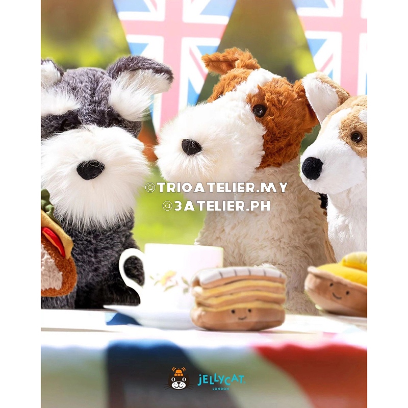 Jellycat ของเล่นตุ๊กตาสุนัขพันธุ์นุ่ม (Lawrence Schnauzer, Betty Corgi, Hector Fox Terrier, Otto Sau