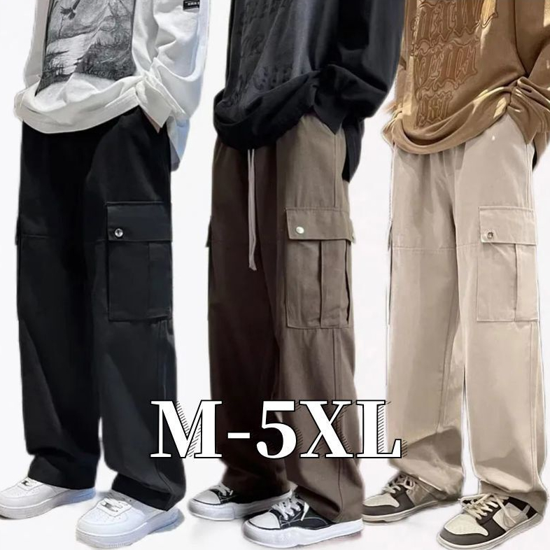M - 5XL กางเกงผู้ชาย กางเกงขายาวลําลอง ผ้าฝ้าย มีหลายกระเป๋า ทรงหลวม แฟชั่นสําหรับ ไซซ์ กางเกงคาร์โก้ผู้ชาย