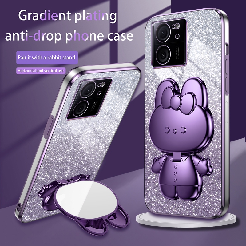 เคสโทรศัพท์มือถือซิลิโคน ลายกระต่าย แต่งกลิตเตอร์วิบวับ พร้อมขาตั้งกระจกแต่งหน้า สําหรับ Xiaomi 13 12 Pro Mi 13 12 11 Lite 13T 12T 11T Pro