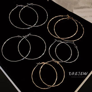 DREJEW ต่างหูห่วง เข็มเงิน 925 ทรงกลม โลหะ สไตล์ยุโรป และอเมริกา เรียบง่าย แฟชั่น สําหรับผู้หญิง