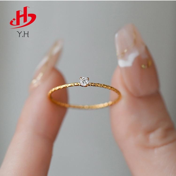 ⭐Y.H⭐ 316L แหวนเล็ก ๆ เพชร สีทอง 18K แหวนสแตนเลส