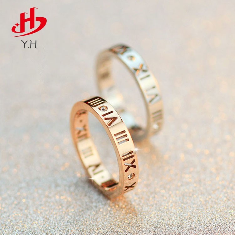 ⭐Y.H⭐ 316L โรมัน เพชร สีทอง 18K แหวนสแตนเลส