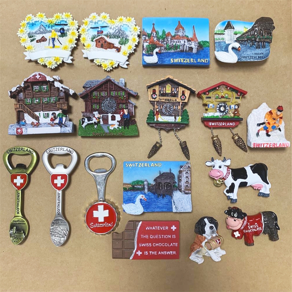 สติกเกอร์แม่เหล็ก ลาย Switzerland World Tourist Souvenir สไตล์ยุโรป สําหรับตกแต่งบ้าน ตู้เย็น