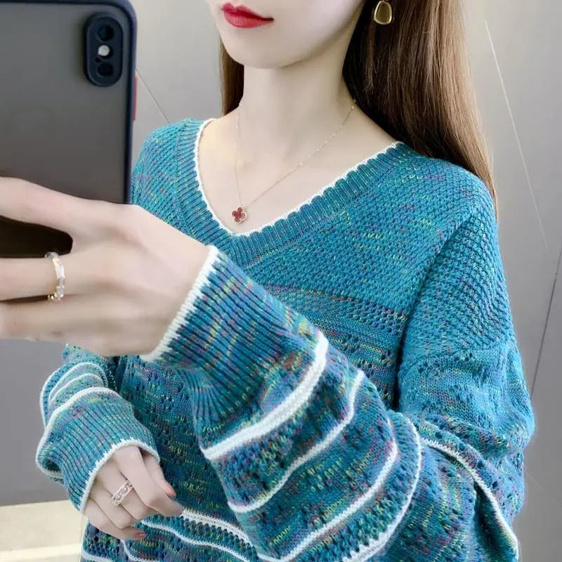 เสื้อกันหนาวคาร์ดิแกน คอวี ผ้าถัก แบบบาง สไตล์เกาหลี แฟชั่นฤดูใบไม้ร่วง สําหรับผู้หญิง