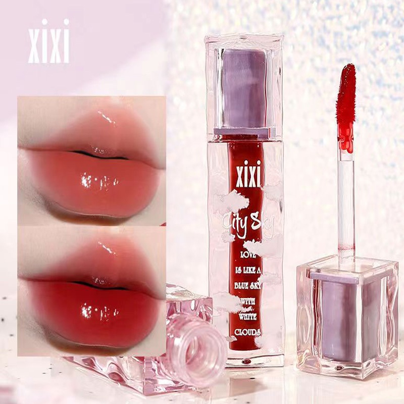 Xixi กระจก ลิปสติก แก้วน้ํา ลิปกลอส เครื่องสําอาง กันน้ํา กันเหงื่อ ติดทนนาน เคลือบริมฝีปาก เซ็กซี่ สีแดง ลิปทินท์ แต่งหน้า