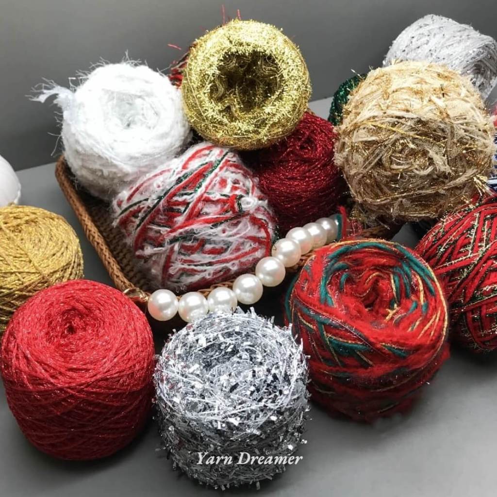 Xmas เส้นด้ายถักคริสต์มาส DIY เส้นด้ายโครเชต์ Christmas เส้นด้ายขนสัตว์แฟนซี เส้นด้ายผสม