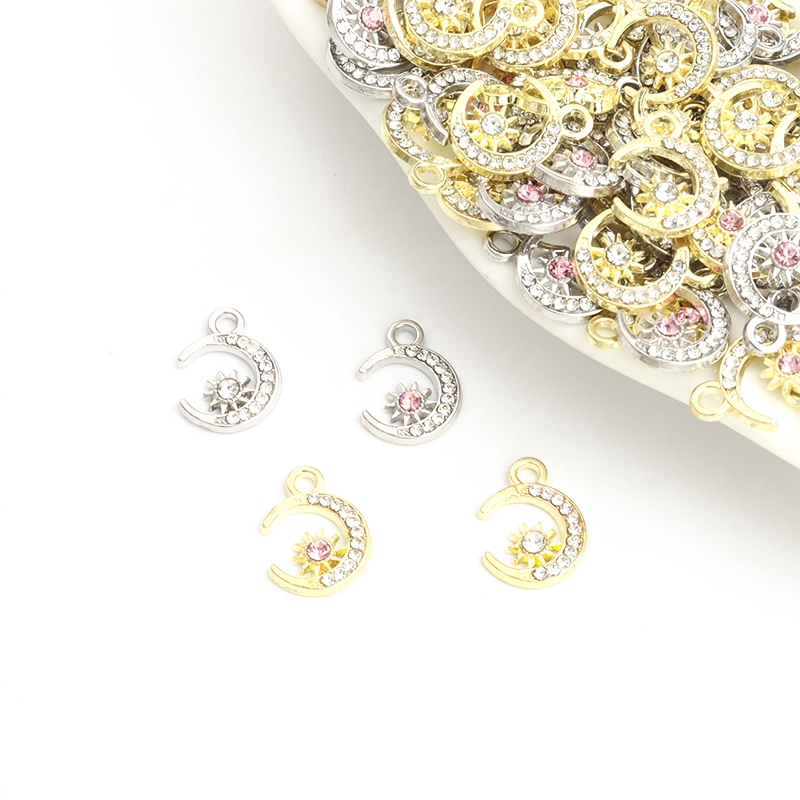 จี้สร้อยคอ สร้อยข้อมือ ต่างหู อัลลอย รูปดวงดาว ดวงจันทร์ ประดับเพชรเทียม DIY 20 ชิ้น