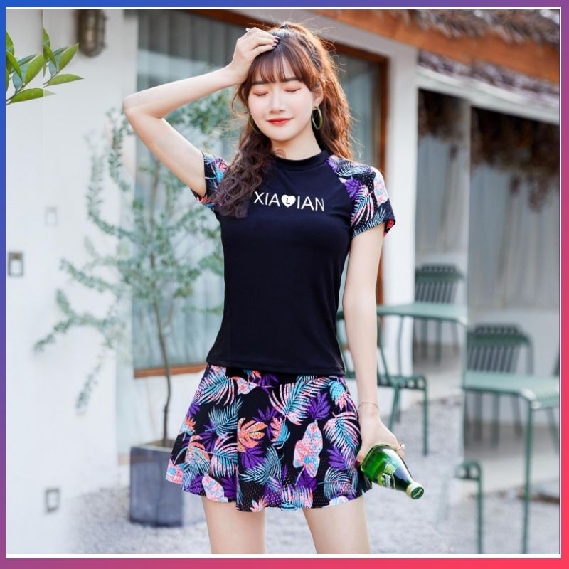 [Dormi] ชุดว่ายน้ําหญิงชุดสองชิ้นแยกแบบอนุรักษ์นิยม Slimmer ดูปกชุดว่ายน้ําสาวท้องเวอร์ชั่นเกาหลีนักเรียนกีฬาว่ายน้ํา