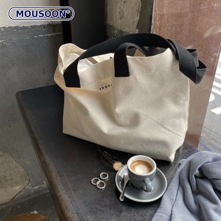 Mousoon กระเป๋าโท้ทผู้หญิง Niche Design French Simple Canvas Shoulder Bag