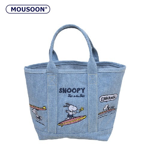 Mousoon กระเป๋าโท้ทผู้หญิง Snoopy ปักกระเป๋าถือผ้าแคนวาสญี่ปุ่นน่ารัก