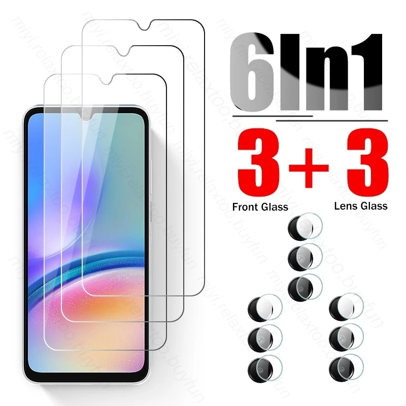 6 in 1 ฟิล์มกระจกนิรภัยกันรอยหน้าจอ แบบเต็มจอ สําหรับ Samsung Galaxy A05 A15 A54 A24 A14 A34 4G 5G S