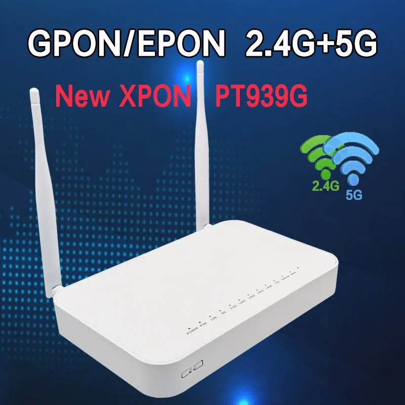 ใหม่ XPON ONU GE 2USB TEL เราเตอร์ออปติคอลไฟเบอร์ WIFI 2.4G&5G Dual Band ONT EPON/GPON PT939G