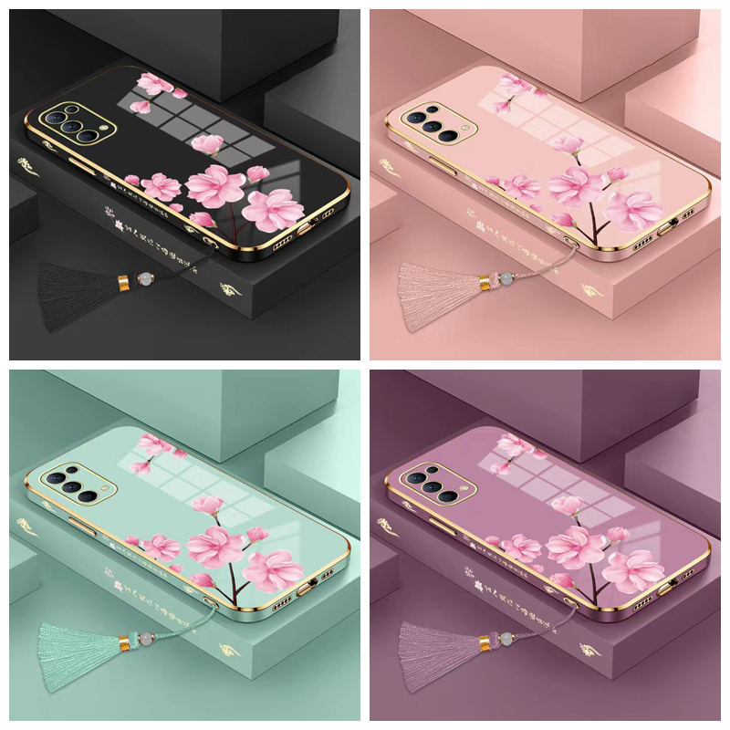 เคส Samsung S24 S24 plus S24 Ultra A15 A05 A05S A25 ขอบตรง Electroplated TPU กรณีโทรศัพท์พู่ดอกไม้พีช