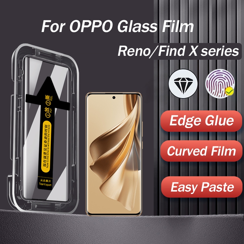 One-clickกระจกนิรภัยสําหรับoppo Reno 13 11pro/12 Pro/9pro/Find X3/X5/X6proป้องกันหน้าจอHD/ความเป็นส่วนตัวขอบกาวลายนิ้วมือปลดล็อคฟิล์มติดตั้งง่ายสําหรับOppoค้นหาX5pro/X3