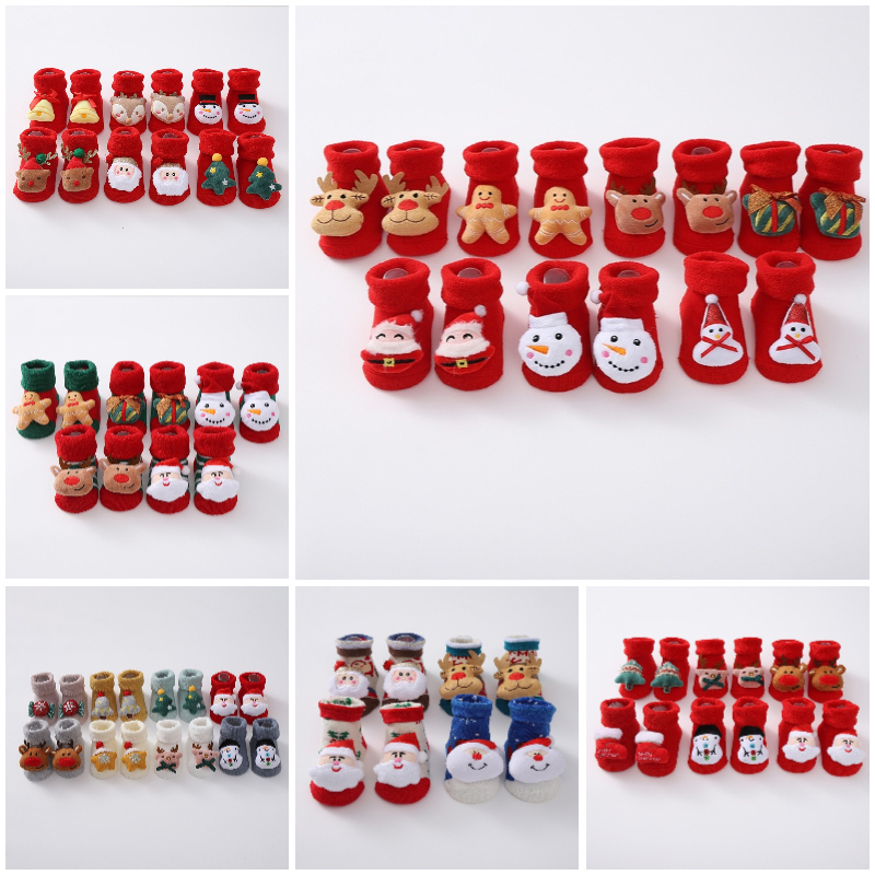 ถุงเท้า ผ้าฝ้าย ลายการ์ตูนซานตาคลอส สโนว์แมน ของขวัญคริสต์มาส สําหรับเด็กวัยหัดเดิน